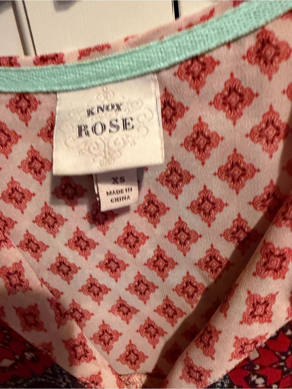 Knox Rose Coral and Navy Patterned Boho Tunic - Picture 2 of 2
